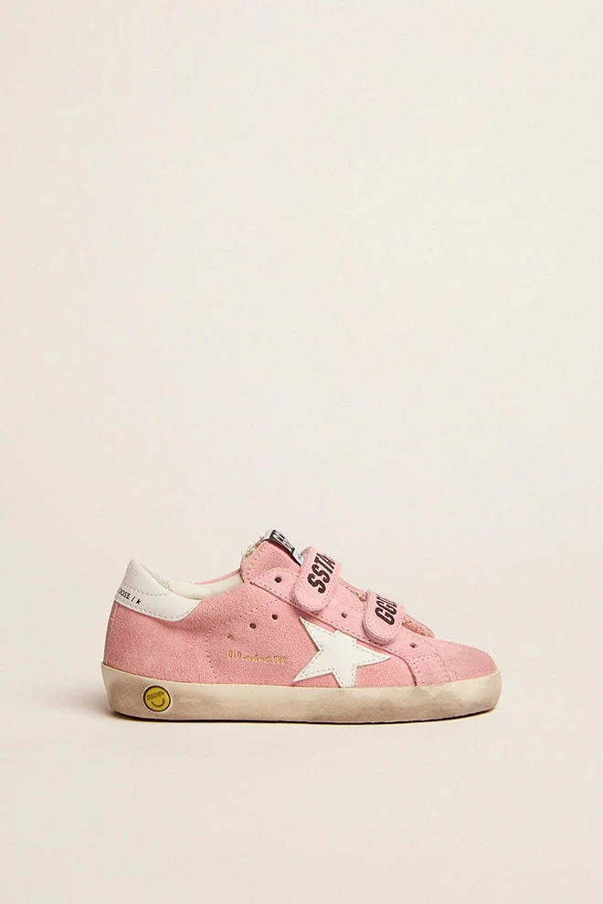Kids | Old School Junior Baby Pink Suede with White Star | Baby Pink x White - Image 7