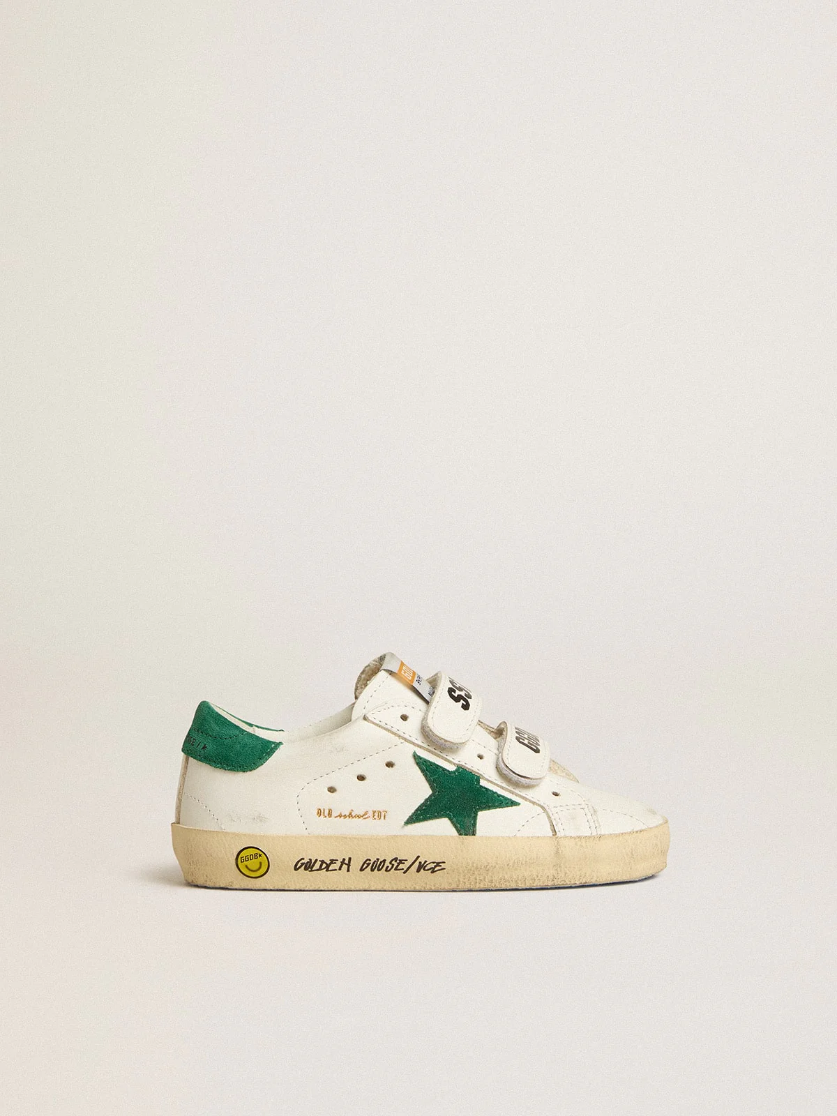 Kids | Old School Junior with Green Suede Star & Heel Tab | White x Green