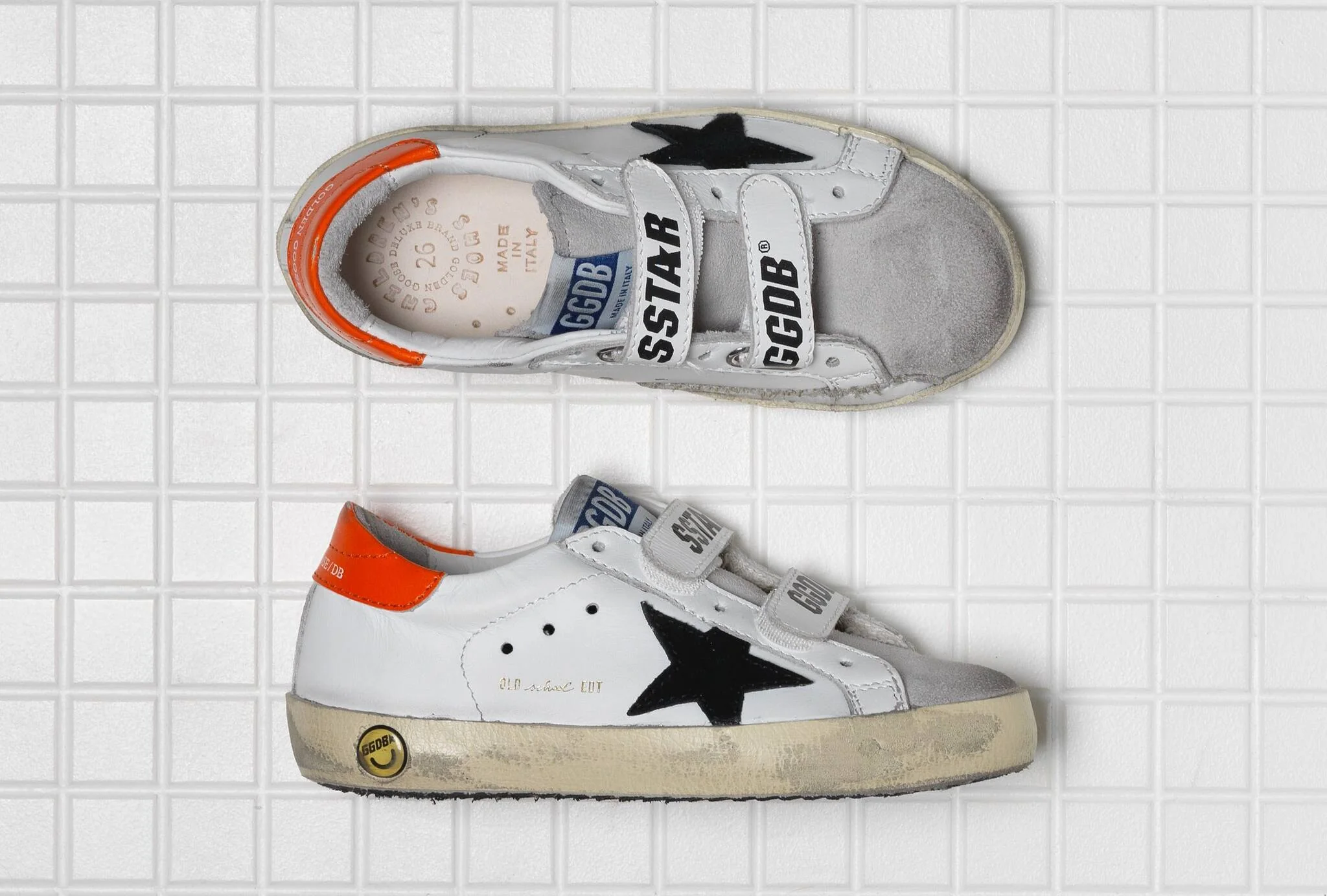 Kids | Old School Sneakers Made Of Leather with Orange Heel Tab (V1)