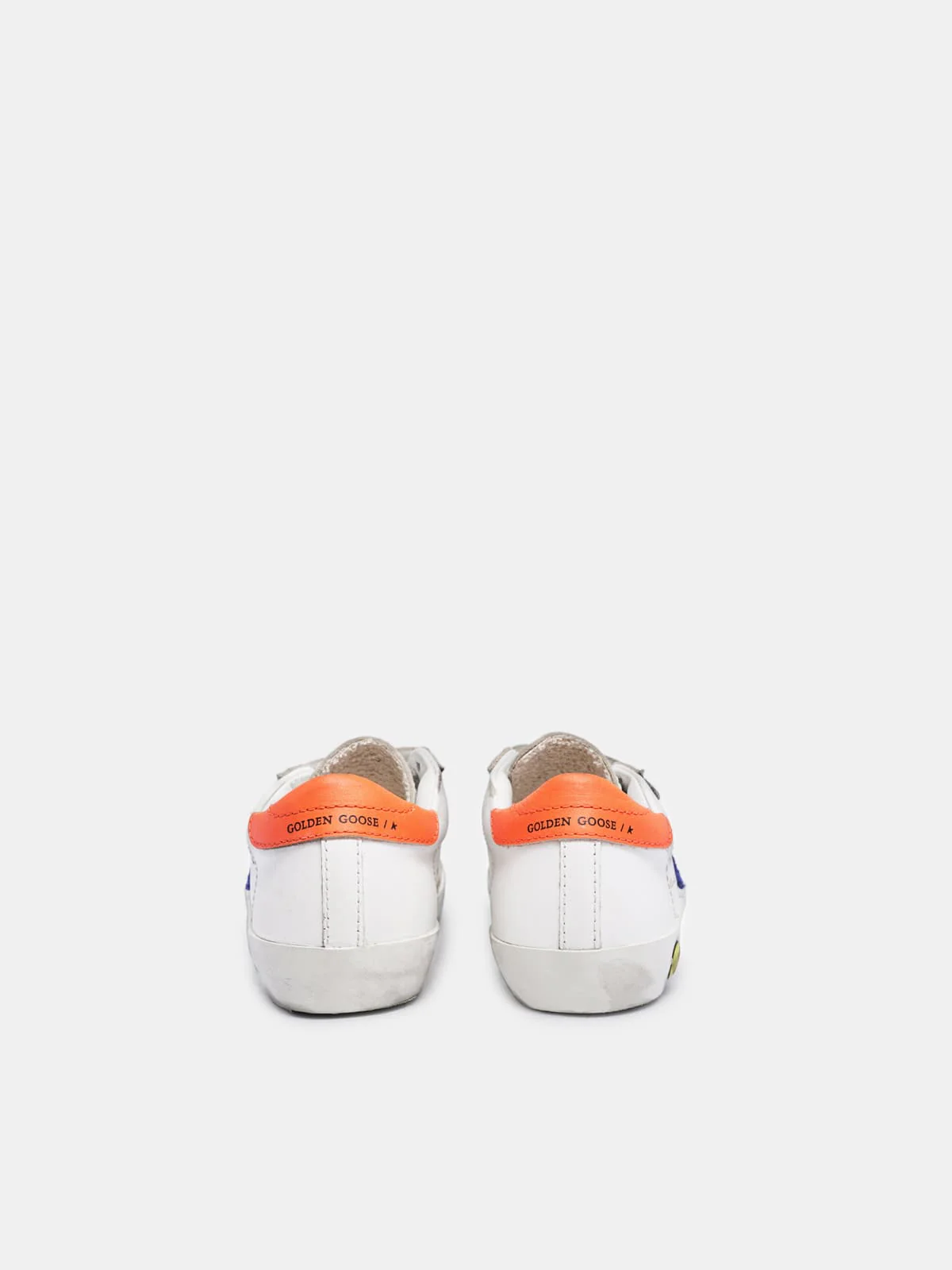 Kids | Old School Sneakers with Light Blue Suede Star & Orange Heel Tab | White x Bluette x Orange - Image 2