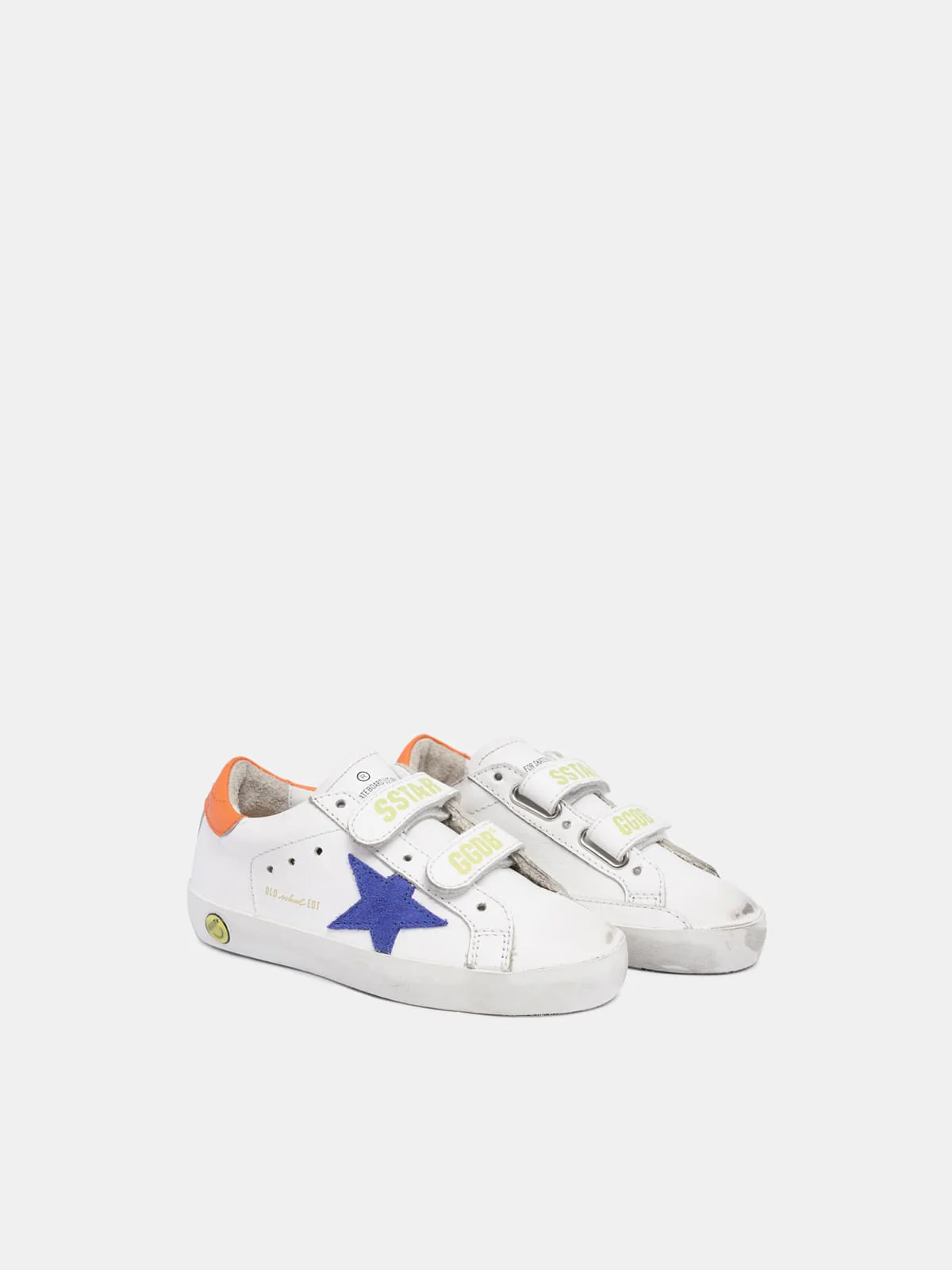 Kids | Old School Sneakers with Light Blue Suede Star & Orange Heel Tab | White x Bluette x Orange - Image 4
