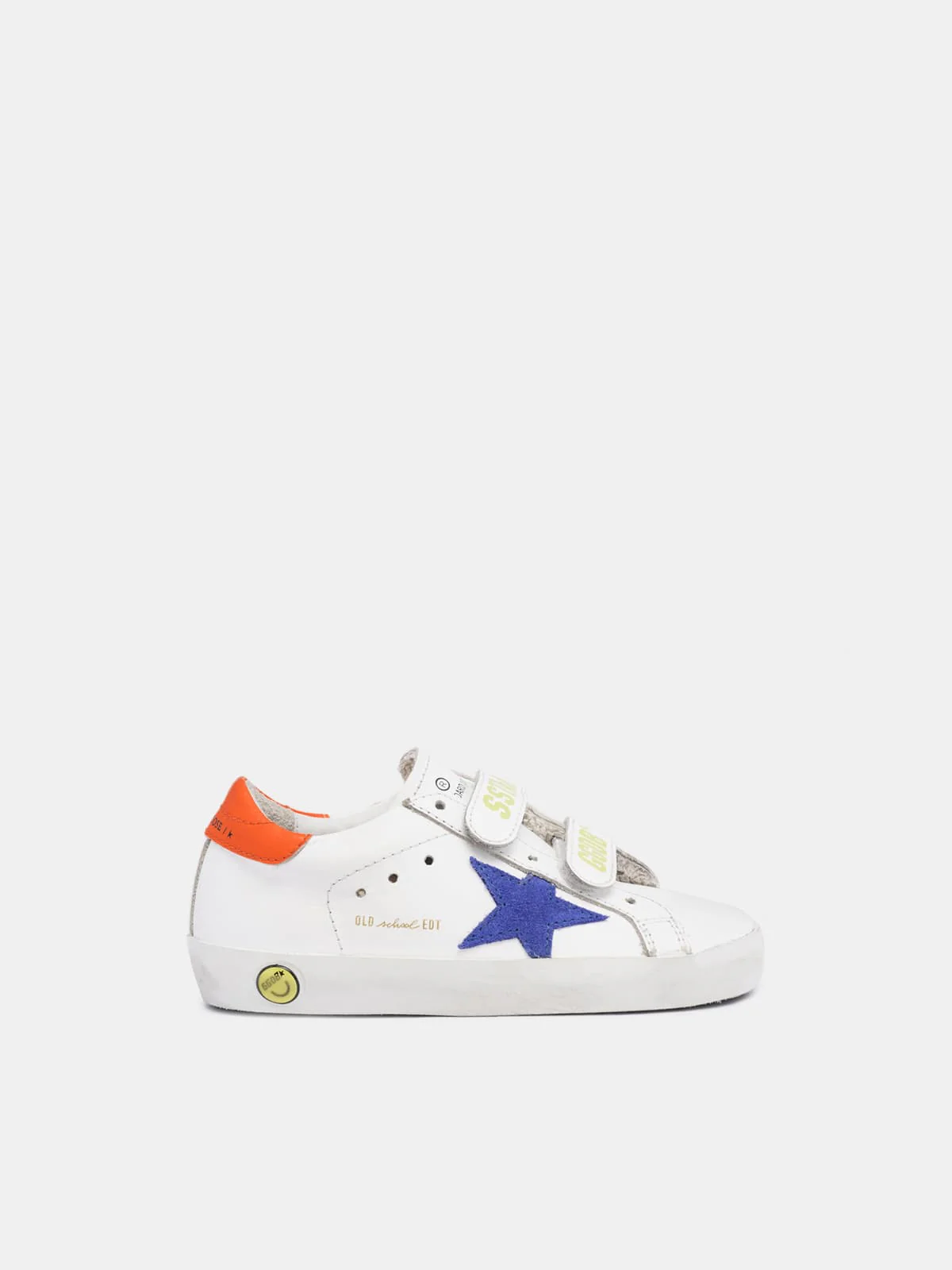 Kids | Old School Sneakers with Light Blue Suede Star & Orange Heel Tab | White x Bluette x Orange - Image 5