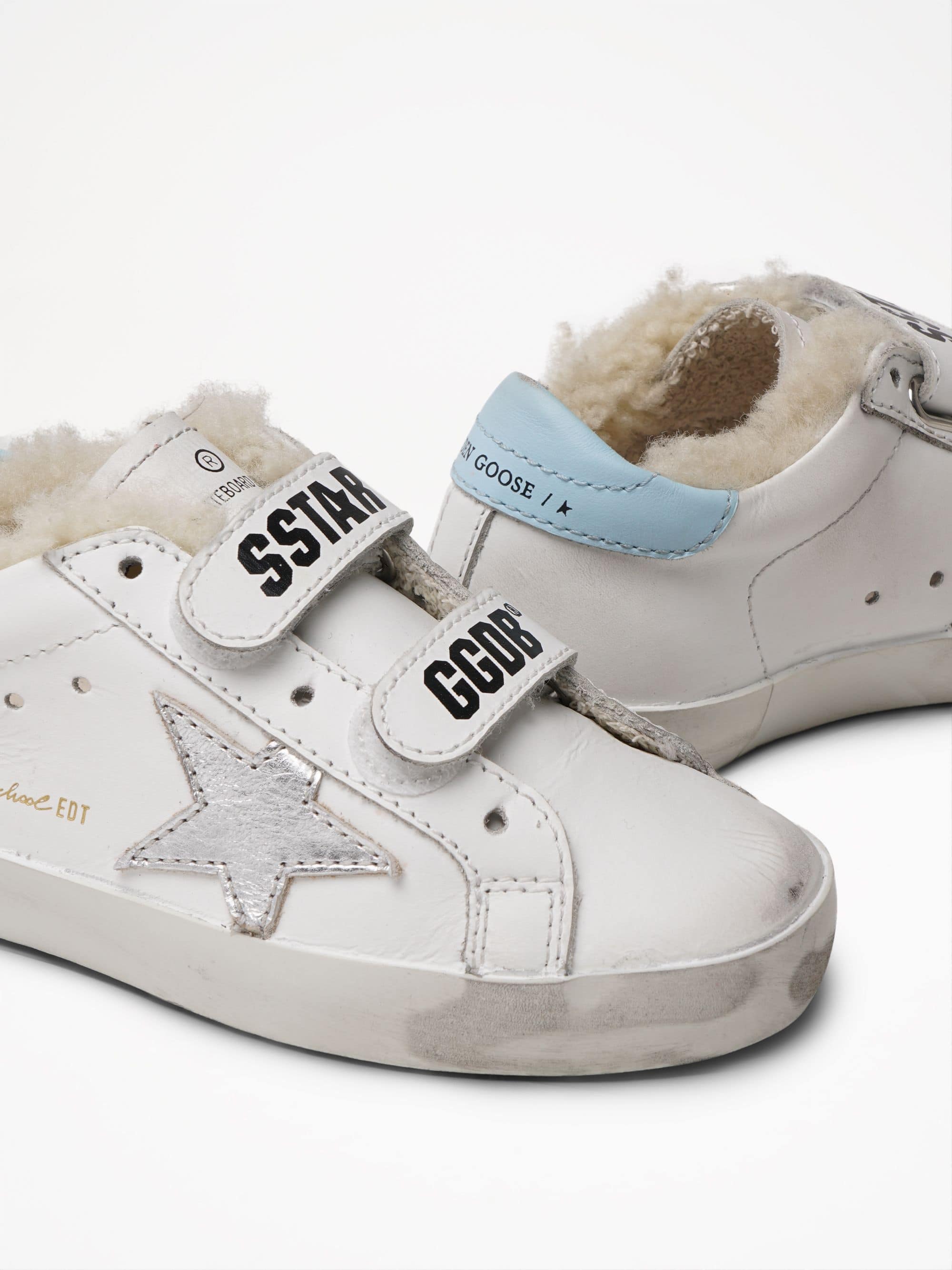 Kids | Old School Sneakers with Shearling Interior & Silver Star | White x Silver x Aquamarine - Image 3