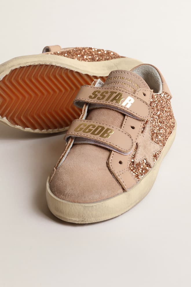 Kids | Old School Young Peach-Pink Glitter with Pink Suede Star | Peach x Beige - Image 4