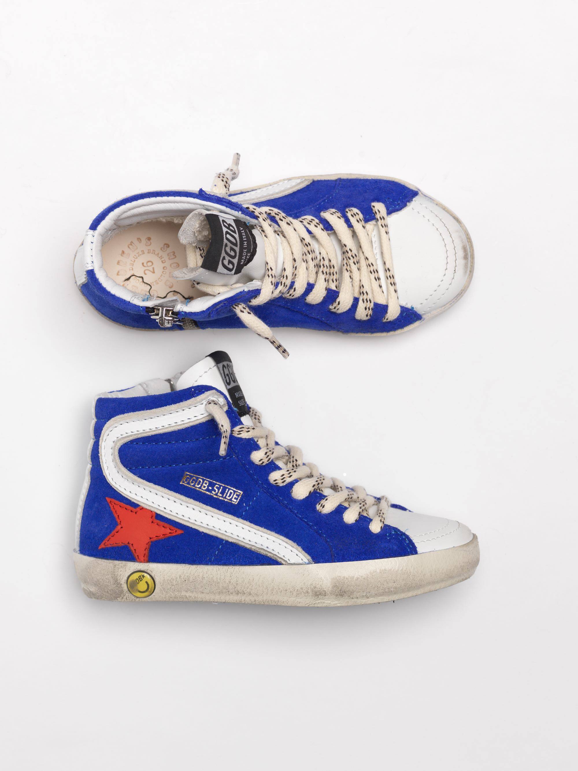 Kids | Slide Sneakers Electric Blue Suede-Red Star (V2) - Image 2