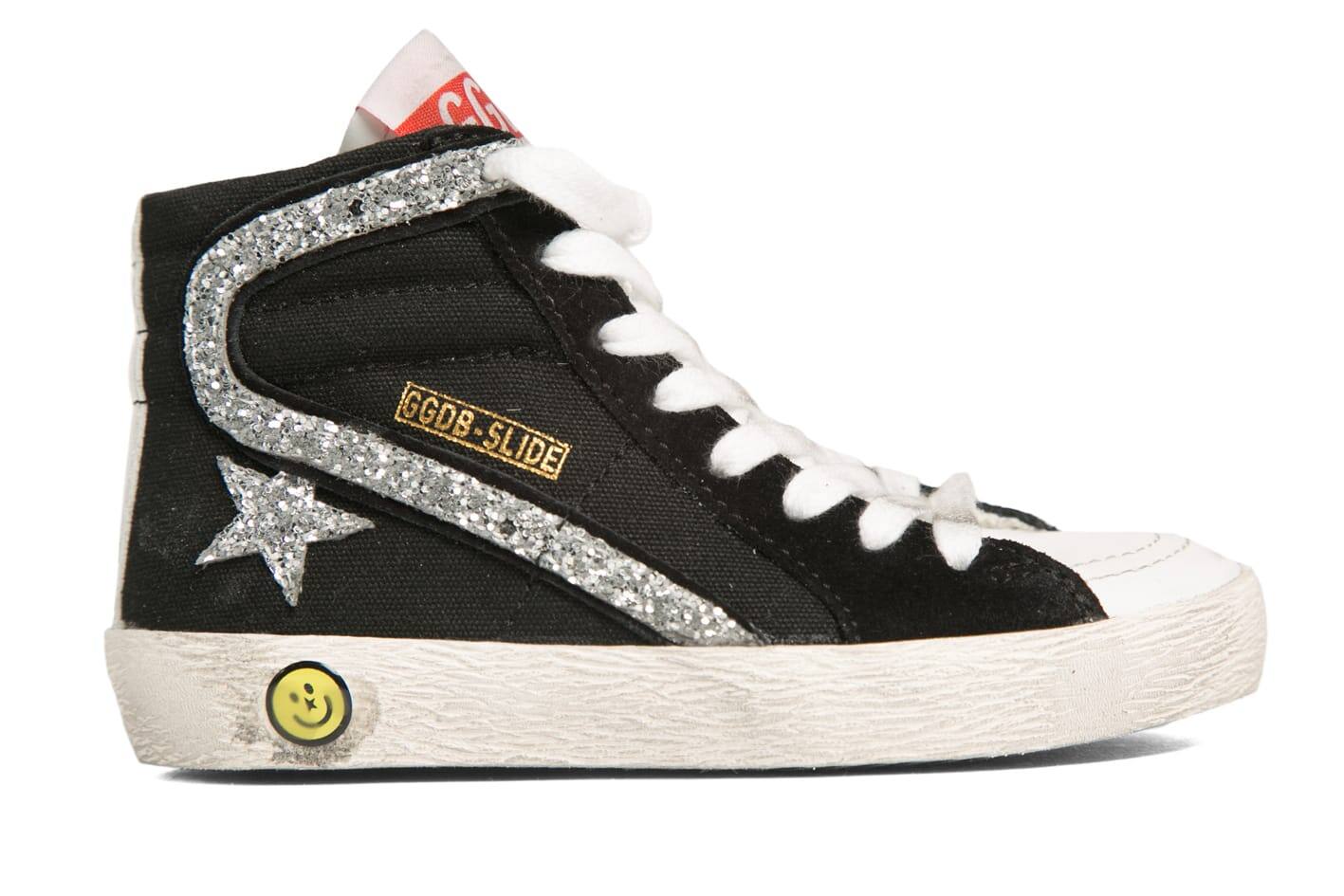 Kids | Slide Sneakers with Black Canvas & Glitter Star