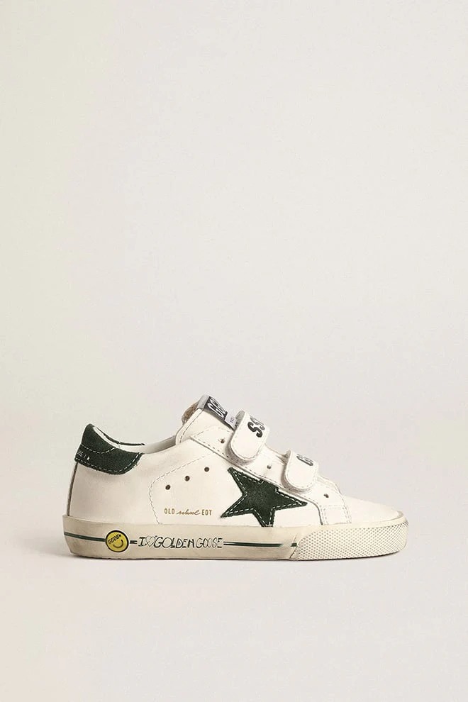 Kids | Sneakers Superstar with Dark Green Star | White x Green