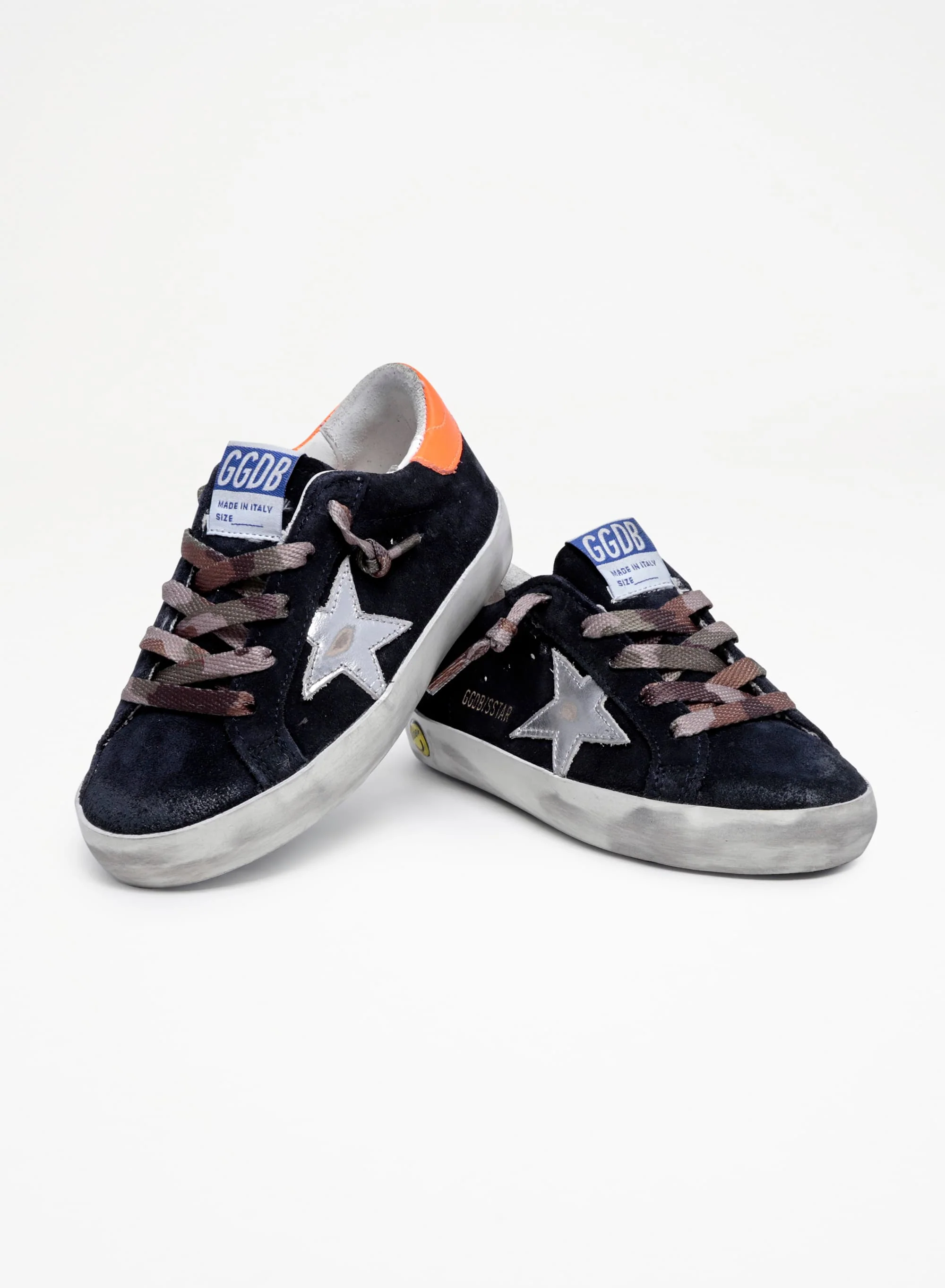 Kids | Super-Star Junior Night Blue Suede with Silver Star & Orange Heel Tab | Night Blue x Silver x Fluo Orange - Image 3