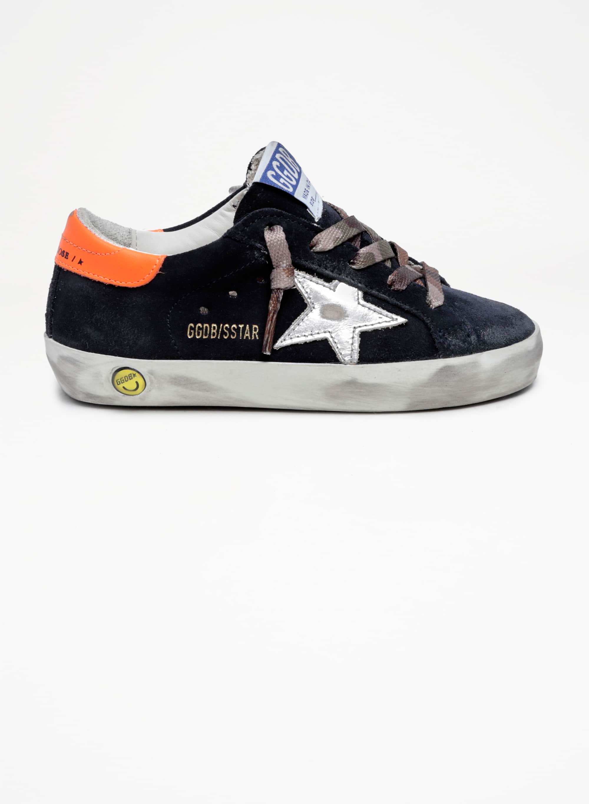 Kids | Super-Star Junior Night Blue Suede with Silver Star & Orange Heel Tab | Night Blue x Silver x Fluo Orange - Image 4