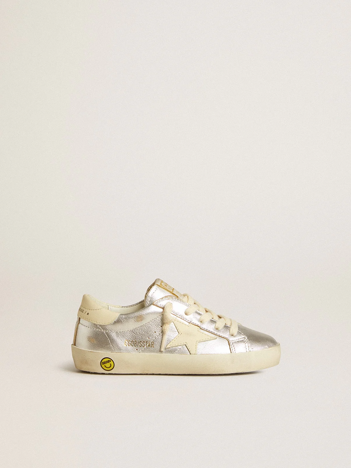 Kids | Super-Star Junior Silver with Pink Star & Cream Heel Tab | Silver x Cream - Image 3