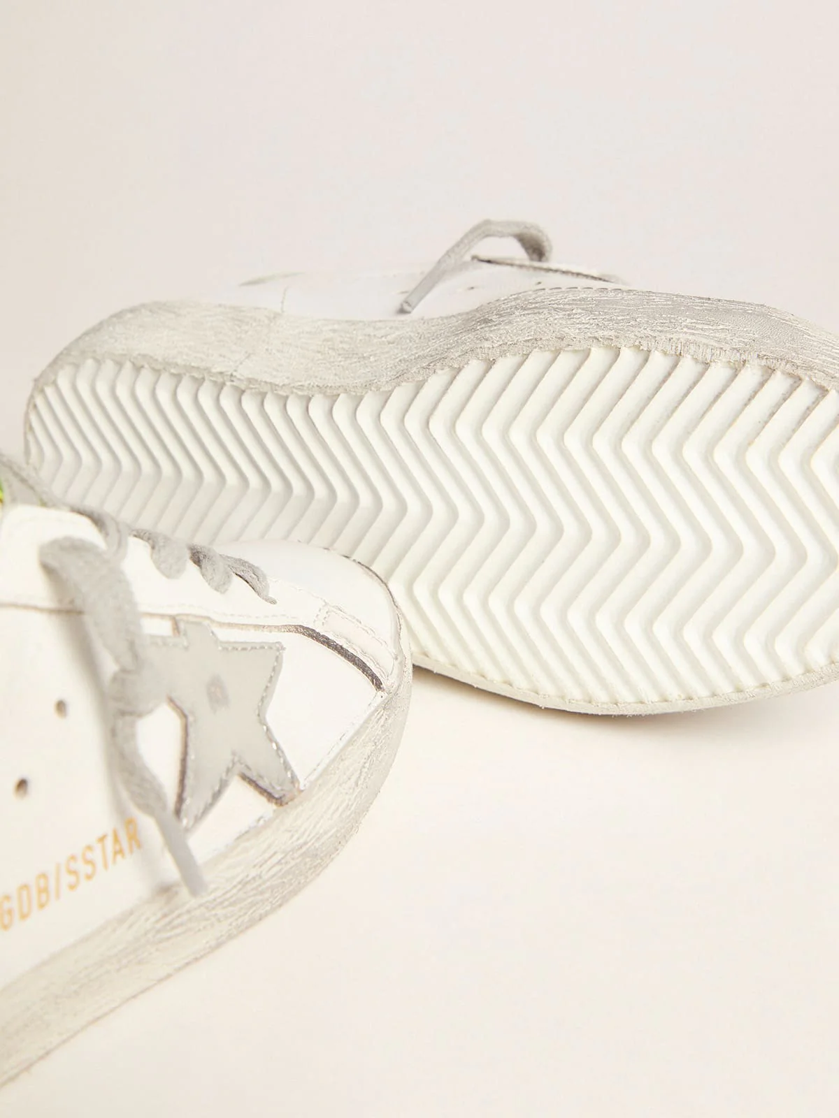 Kids | Super-Star Sneakers with Fluorescent Yellow Heel Tab & Silver Star | White x Silver x Yellow Fluo (V1) - Image 3