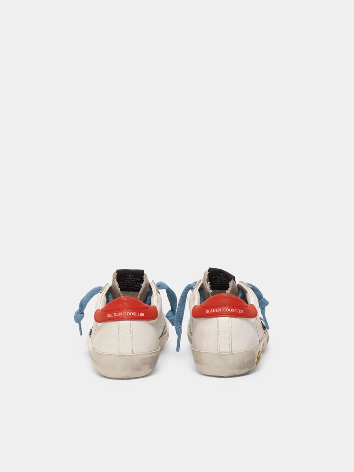 Kids | Super-Star Sneakers with Red Heel Tab & Sky Blue Laces - Image 5