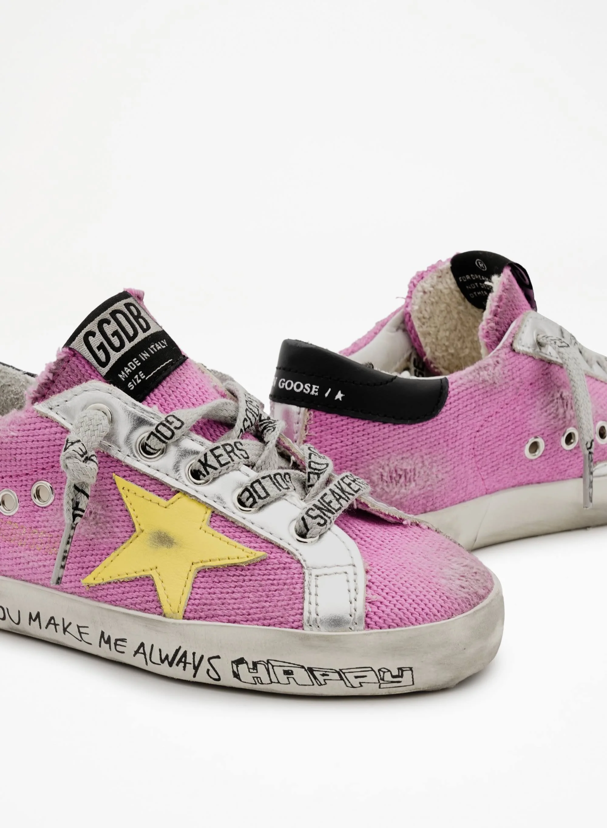 Kids | Super-Star Young Pink Fluo with Yellow Star & Black Heel Tab | Pink Fluo x Yellow x Black - Image 2