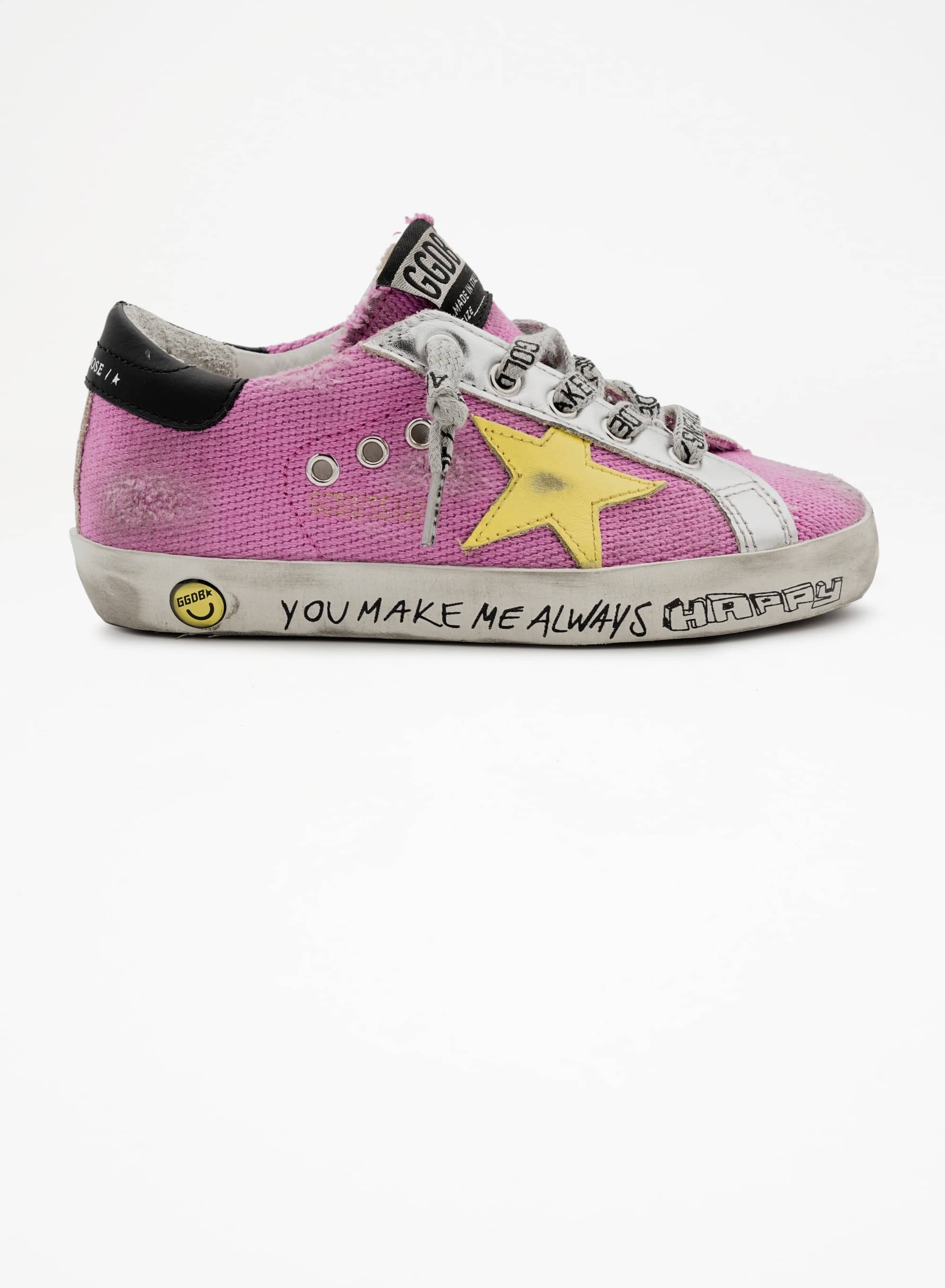 Kids | Super-Star Young Pink Fluo with Yellow Star & Black Heel Tab | Pink Fluo x Yellow x Black - Image 4