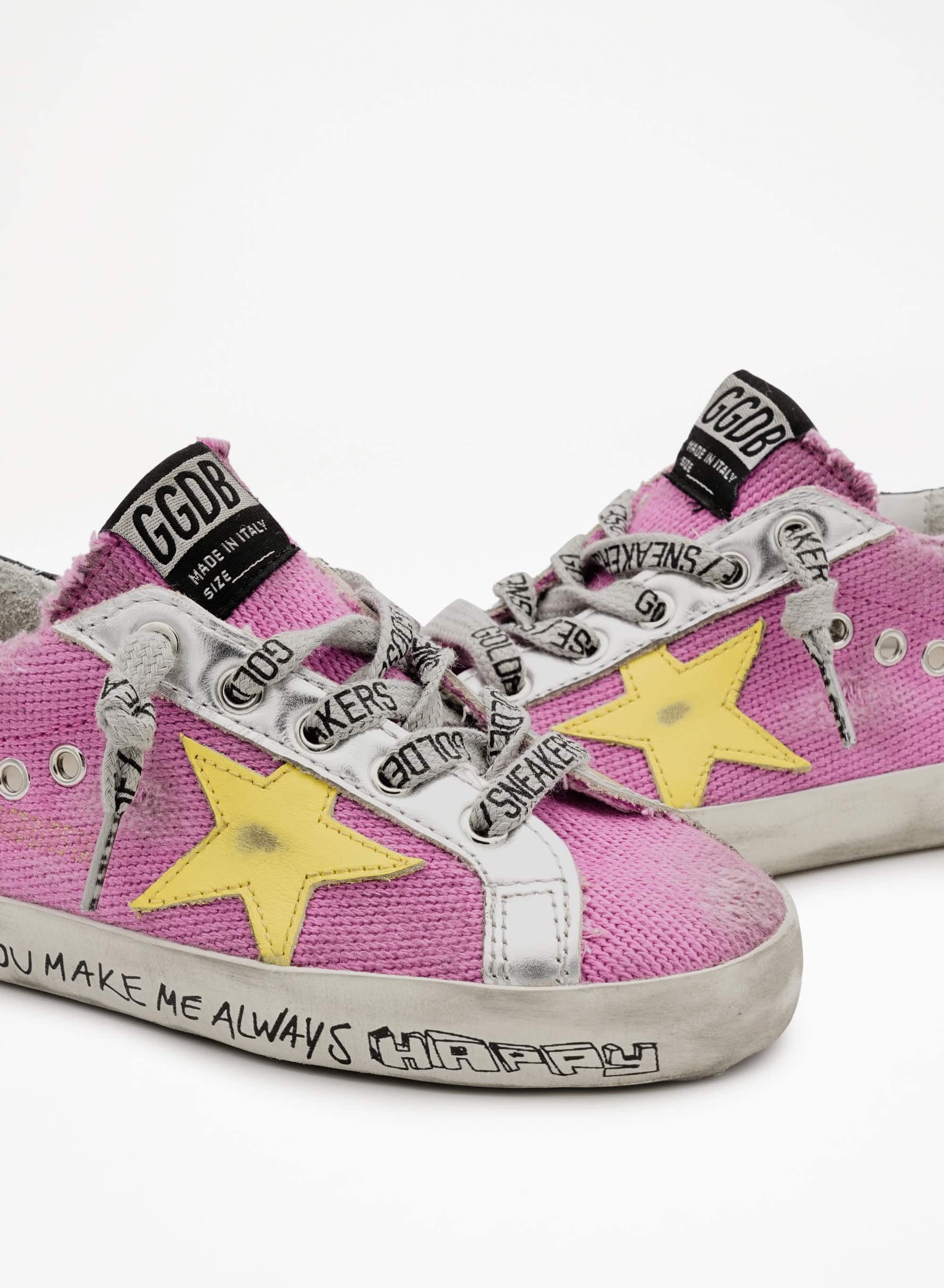 Kids | Super-Star Young Pink Fluo with Yellow Star & Black Heel Tab | Pink Fluo x Yellow x Black - Image 6