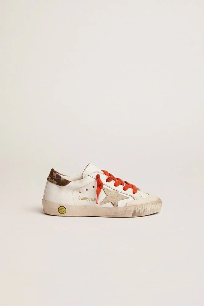 Kids | Super-Star Young with White Leather, Ice Star & Green Camouflage Heel Tab | White x Ice x Green Camouflage