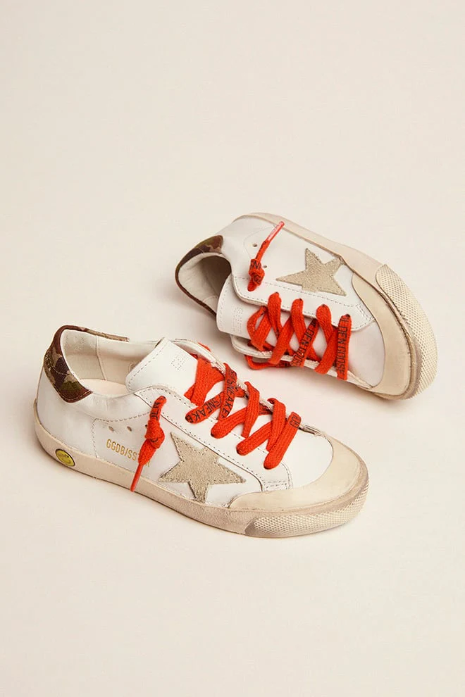 Kids | Super-Star Young with White Leather, Ice Star & Green Camouflage Heel Tab | White x Ice x Green Camouflage - Image 3