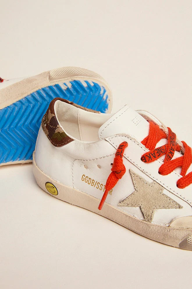 Kids | Super-Star Young with White Leather, Ice Star & Green Camouflage Heel Tab | White x Ice x Green Camouflage - Image 6
