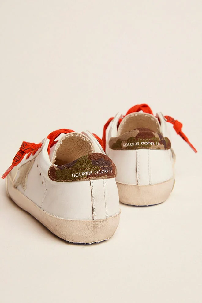 Kids | Super-Star Young with White Leather, Ice Star & Green Camouflage Heel Tab | White x Ice x Green Camouflage - Image 8