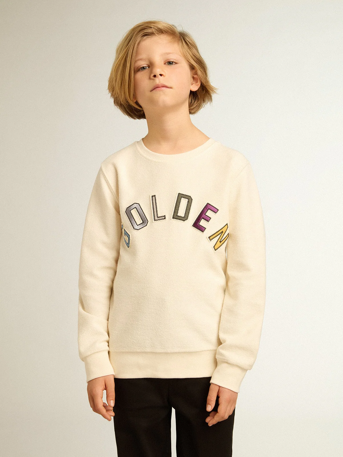 Kids | Sweatshirt Aged White with Multicolor Golden Lettering On The Front | Artic Wolf x Multicolor - Image 4