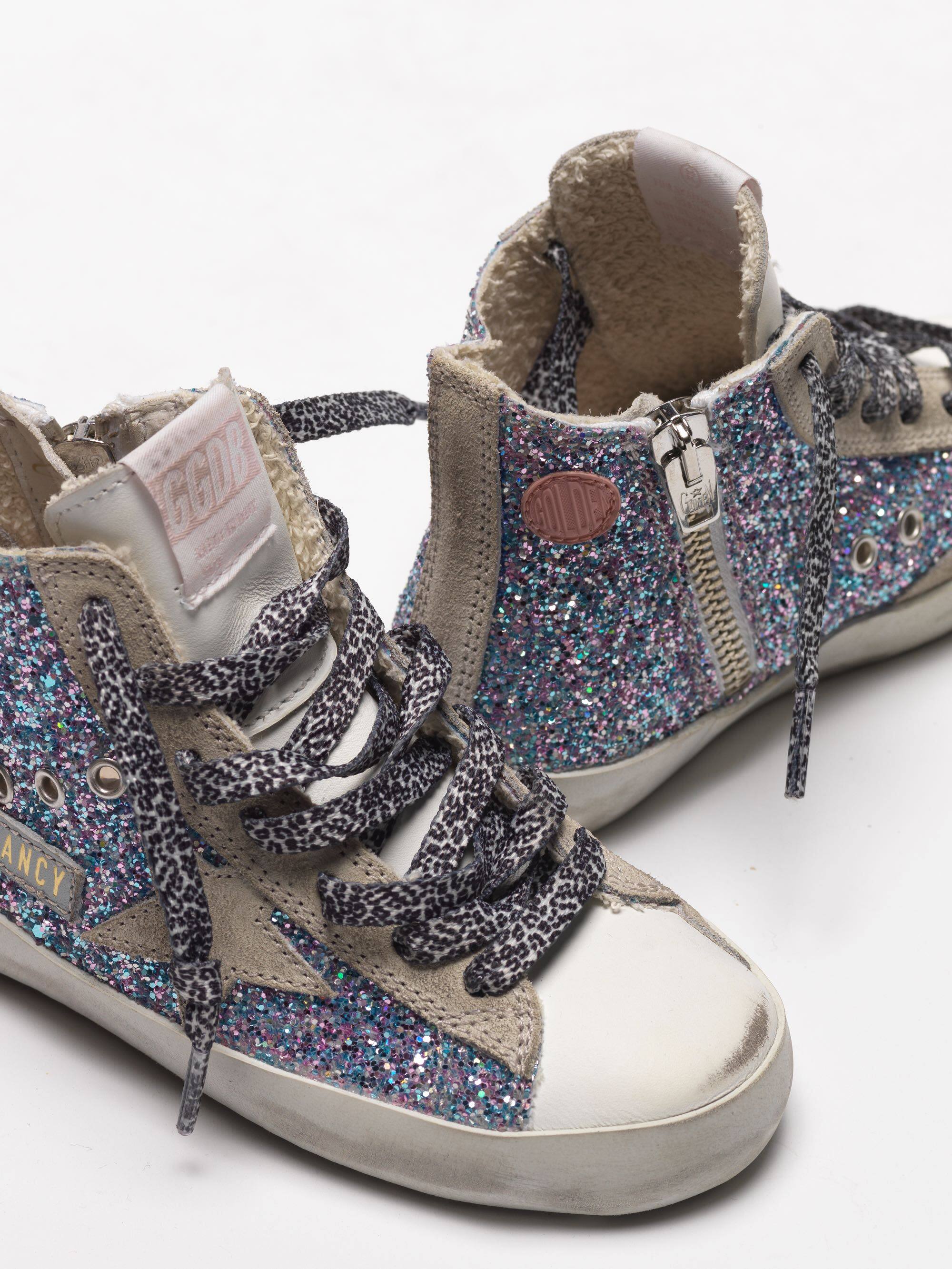 Kids | White Francy Sneakers Leather with Multicoloured Glitter (V2) - Image 2