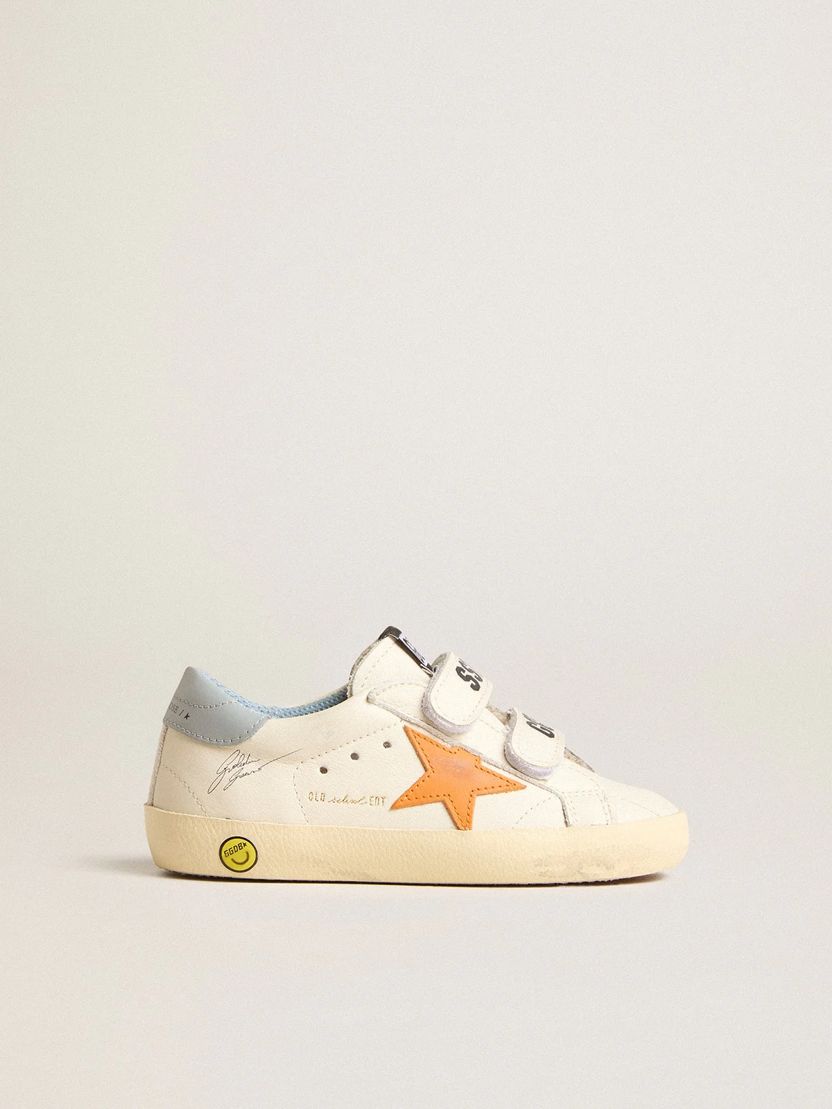 Kids | Young Old School Leather with Orange Star & Baby Blue Heel Tab | White x Orange x Silver Blue - Image 3