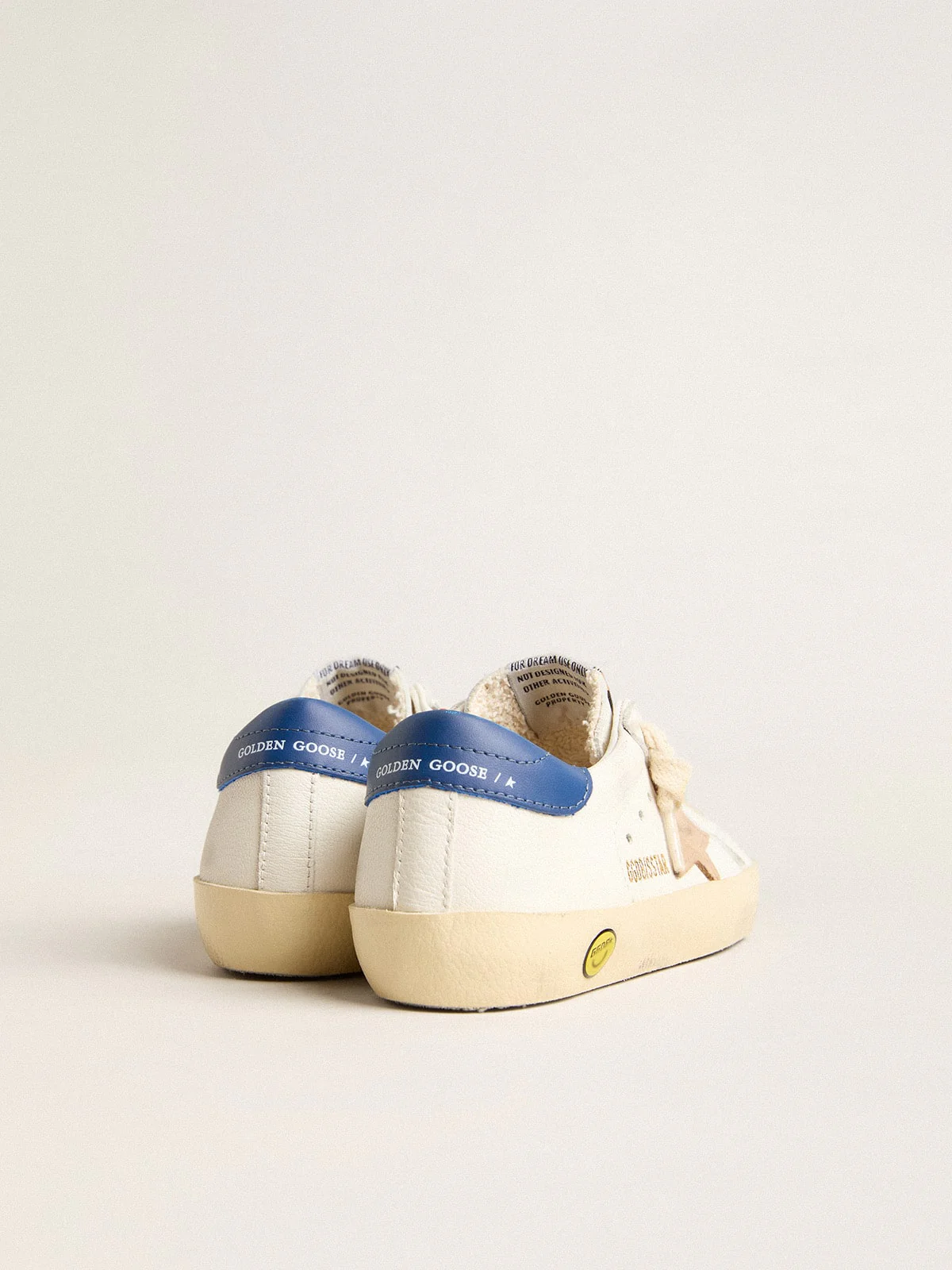 Kids | Young Super-Star Nappa Leather with A Beige Star & Blue Heel Tab | White x Twilight Blue x Beige - Image 3