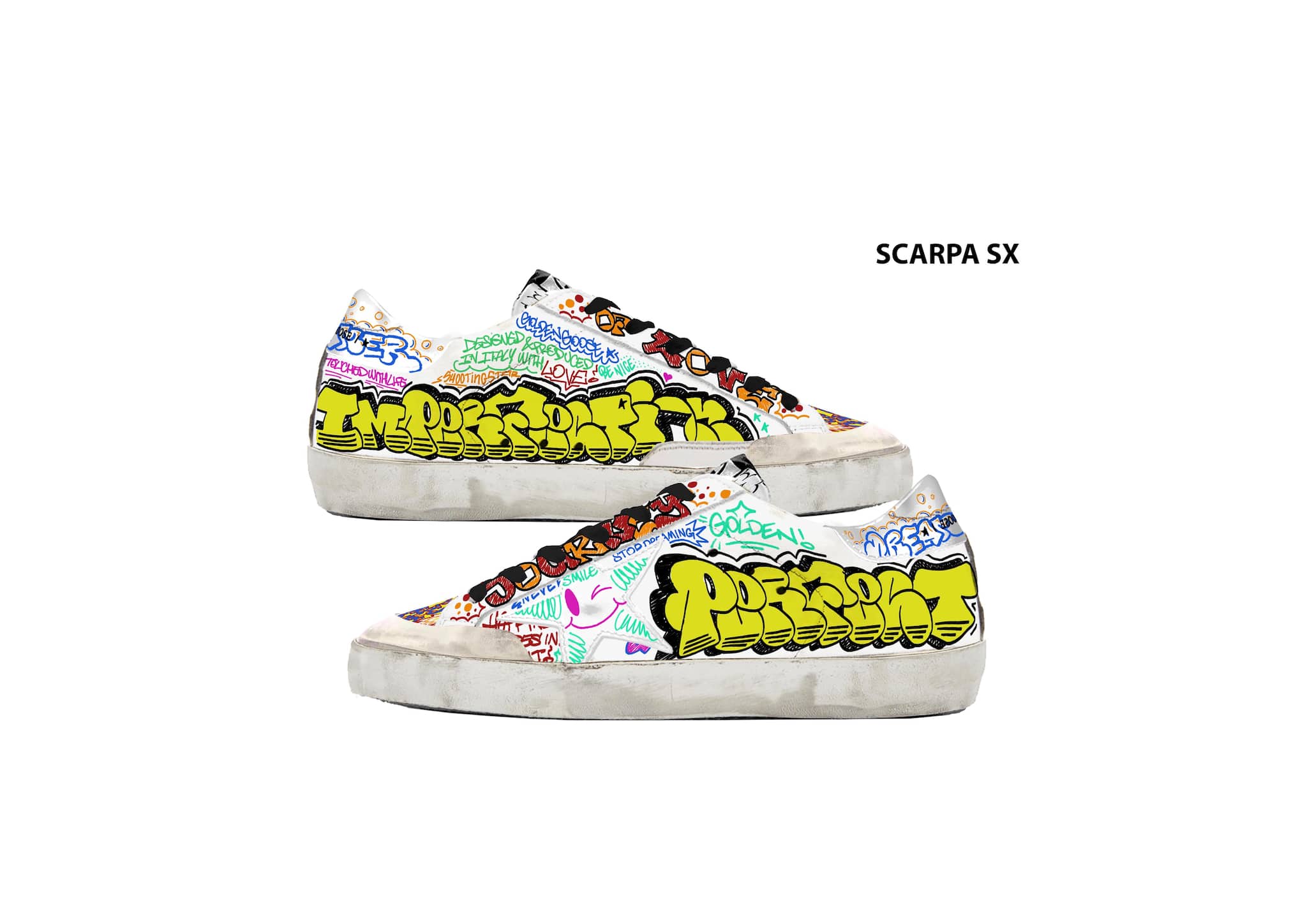 Kids | Young Super-Star Sneakers White Leather with Multicolored Graffiti Print | White x Multicolor