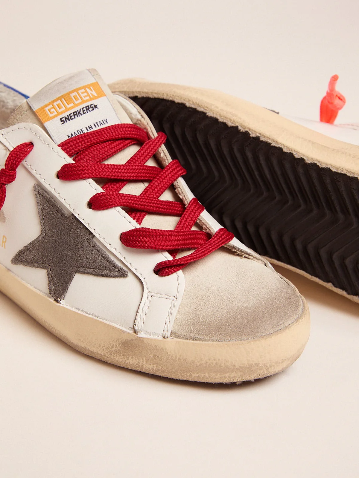Kids | Young Super-Star Sneakers with Blue Heel Tab & Red Laces | White x Ice x Dark Grey x Royal Blue - Image 3