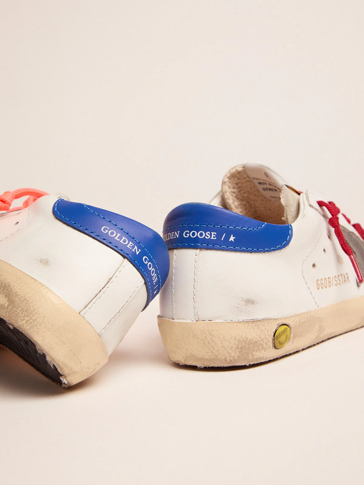 Kids | Young Super-Star Sneakers with Blue Heel Tab & Red Laces | White x Ice x Dark Grey x Royal Blue - Image 4
