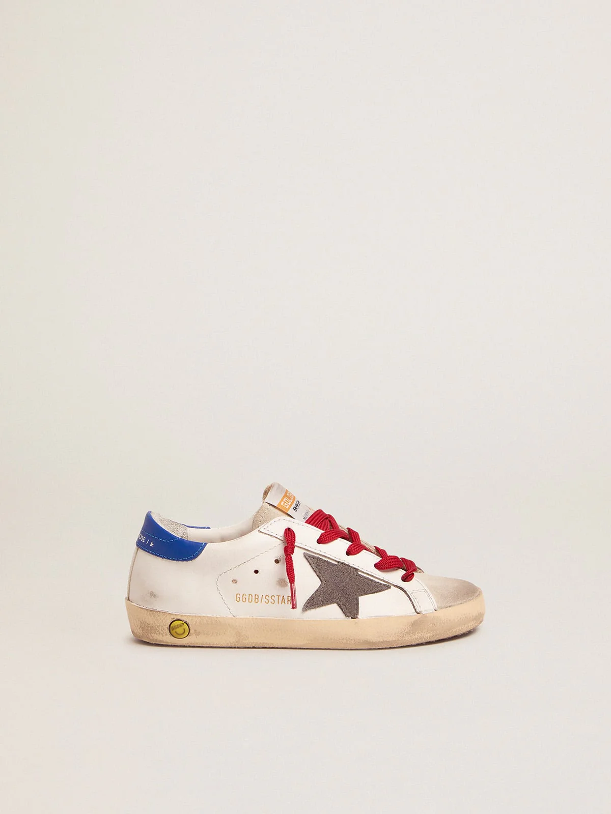 Kids | Young Super-Star Sneakers with Blue Heel Tab & Red Laces | White x Ice x Dark Grey x Royal Blue - Image 5