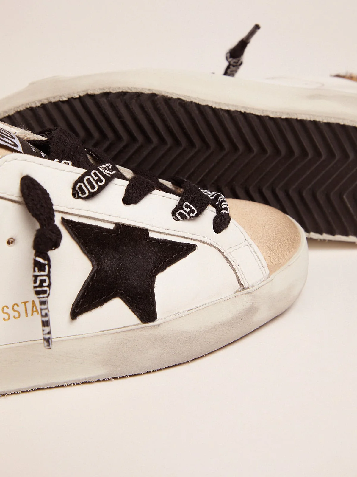 Kids | Young Super-Star Sneakers with Leopard-Print Pony Skin Heel Tab & Black Star | White x Beige x Black x Beige Brown Leo - Image 4
