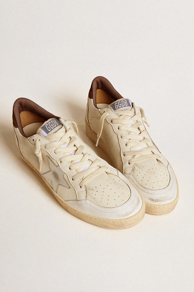 Men | Ball Star Ltd Nappa with Metallic Leather Star & Suede Heel Tab | White x Silver x Brown - Image 7