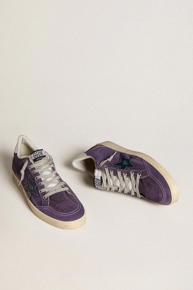 Men | Ball Star Purple Suede with Leather Star & Metallic Heel Tab | Purple x Silver x Ice x White x Blue
