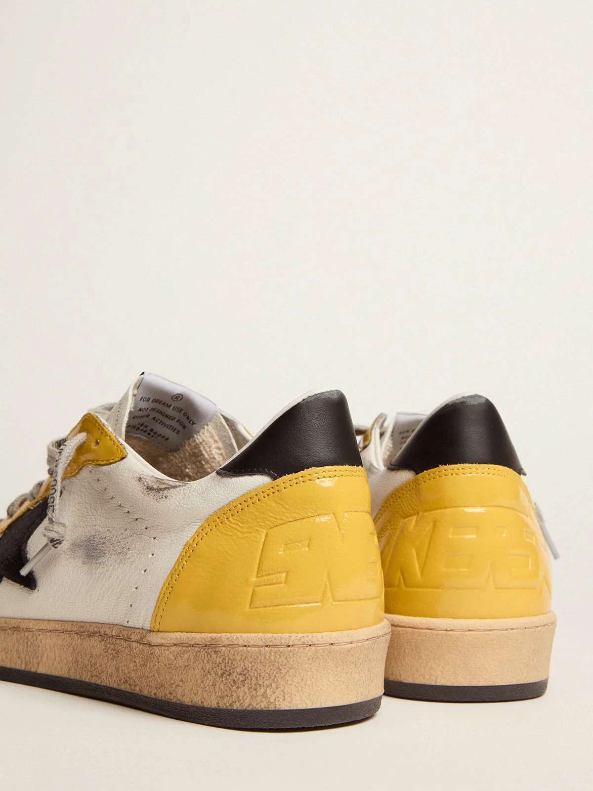 Men | Ball Star Sneakers White Nappa Leather with Black Suede Star & Yellow Naplak Inserts | White x Ocra x Black - Image 2