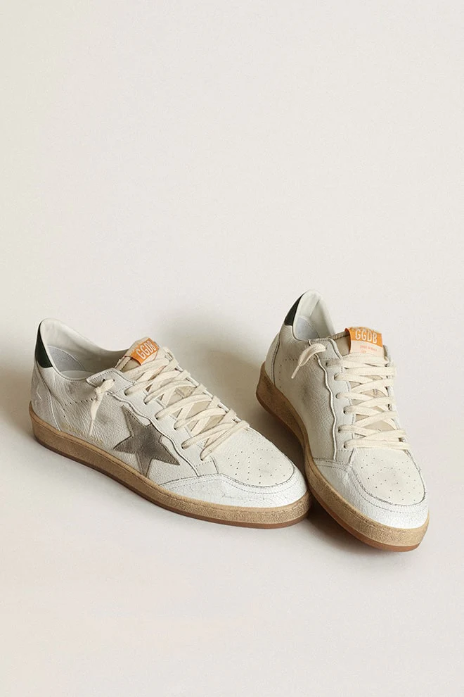 Men | Ball Star White Nappa with Dove Gray Suede Star | White x Taupe x Green - Image 2