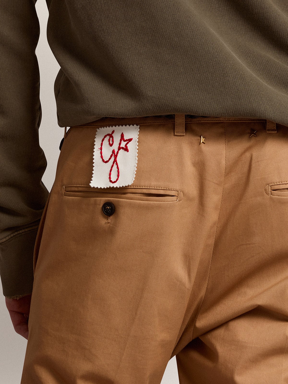 Men | Beige Cotton Chino Pants | Beige - Image 3