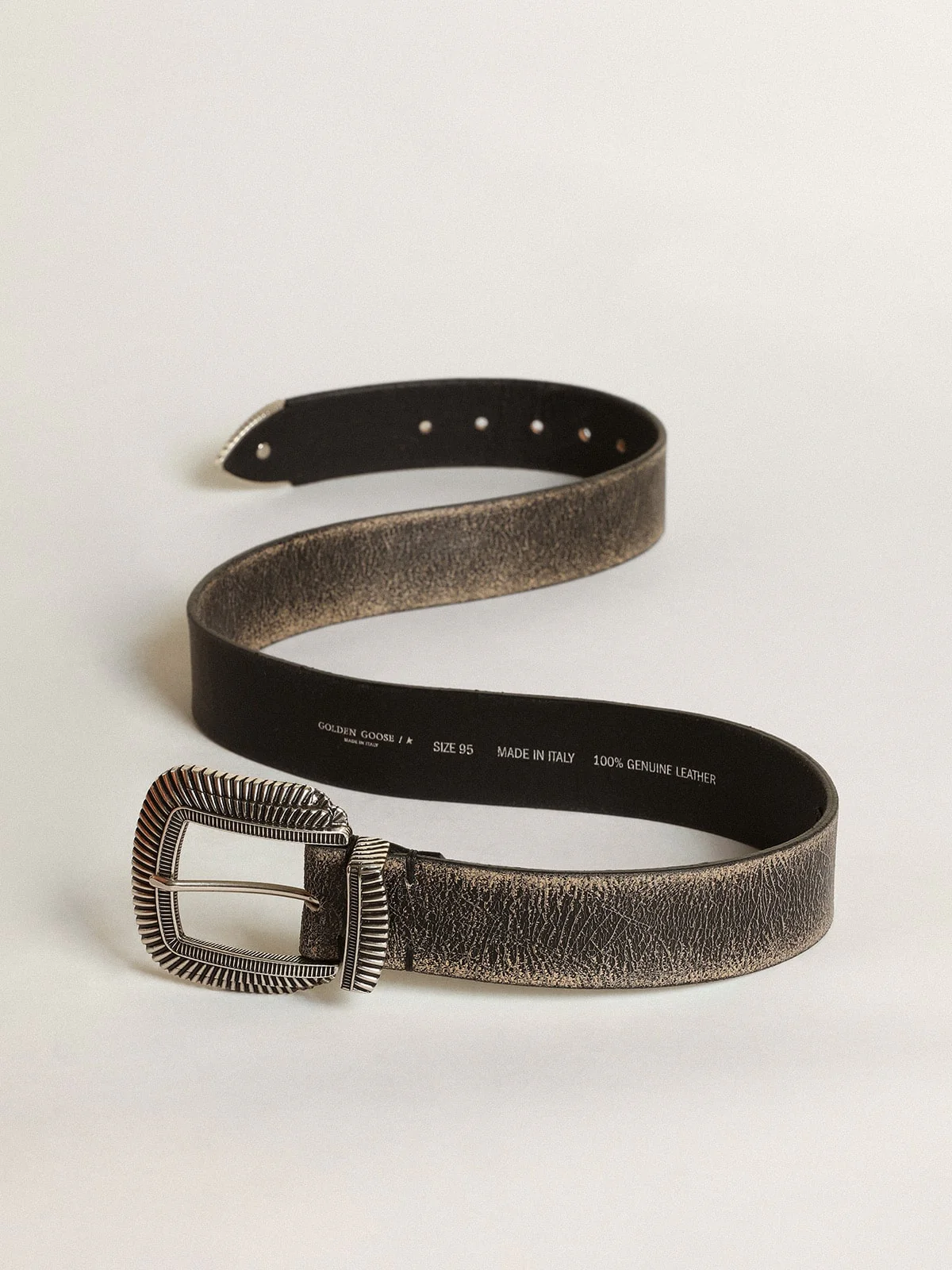 Men | Belt Black Leather with Decorated Buckle | Black - Image 4