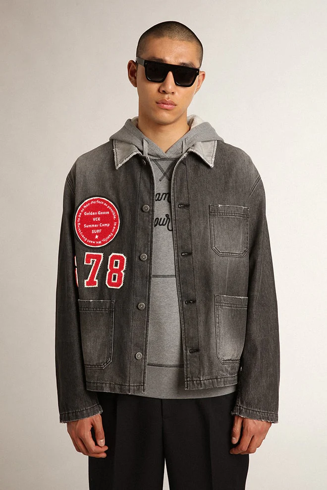 Men | Black Denim Shirt with Patches | Black - Image 7