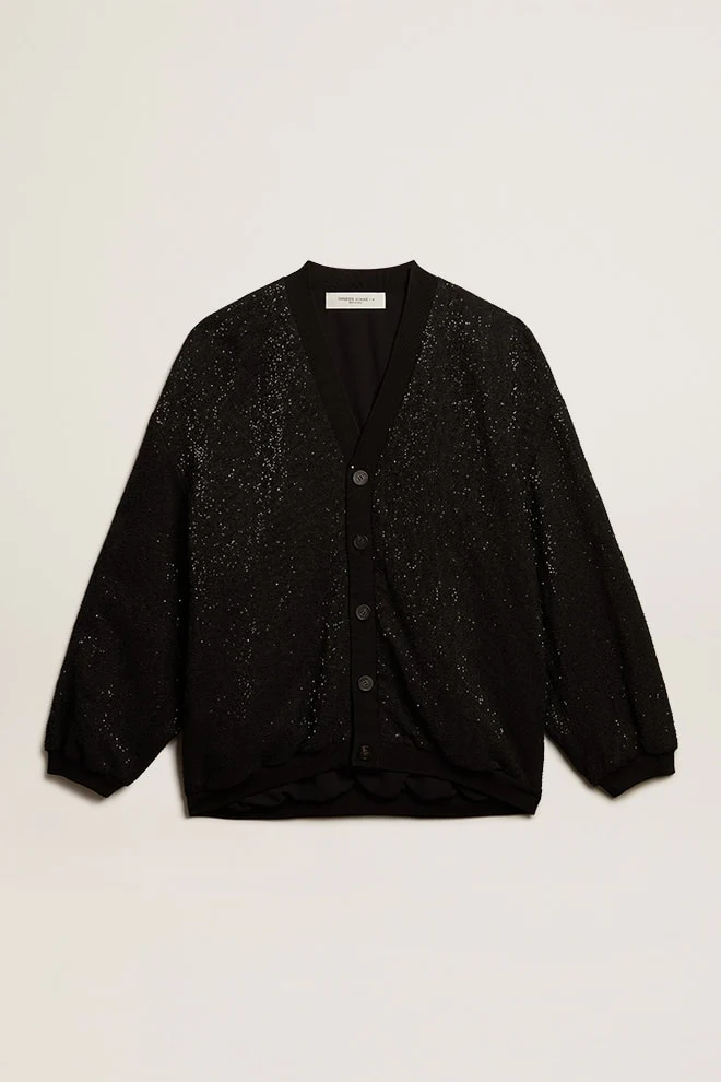 Men | Black Sequined Cardigan-Jacket | Black x Anthracite - Image 8