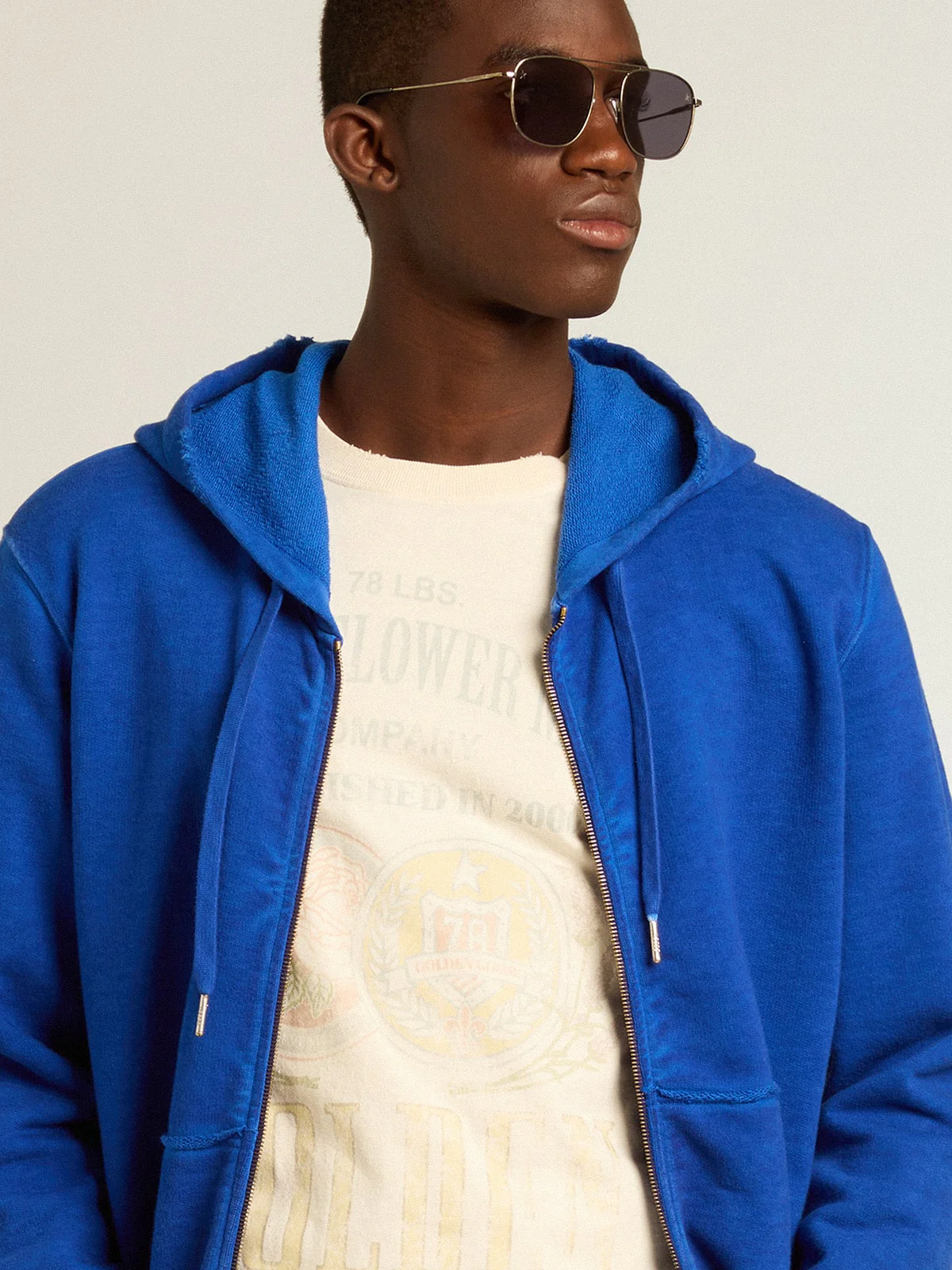 Men | Blue-Colored Hoodie with Lettering On The Back | Mazarine Blue x Optic White - Image 5