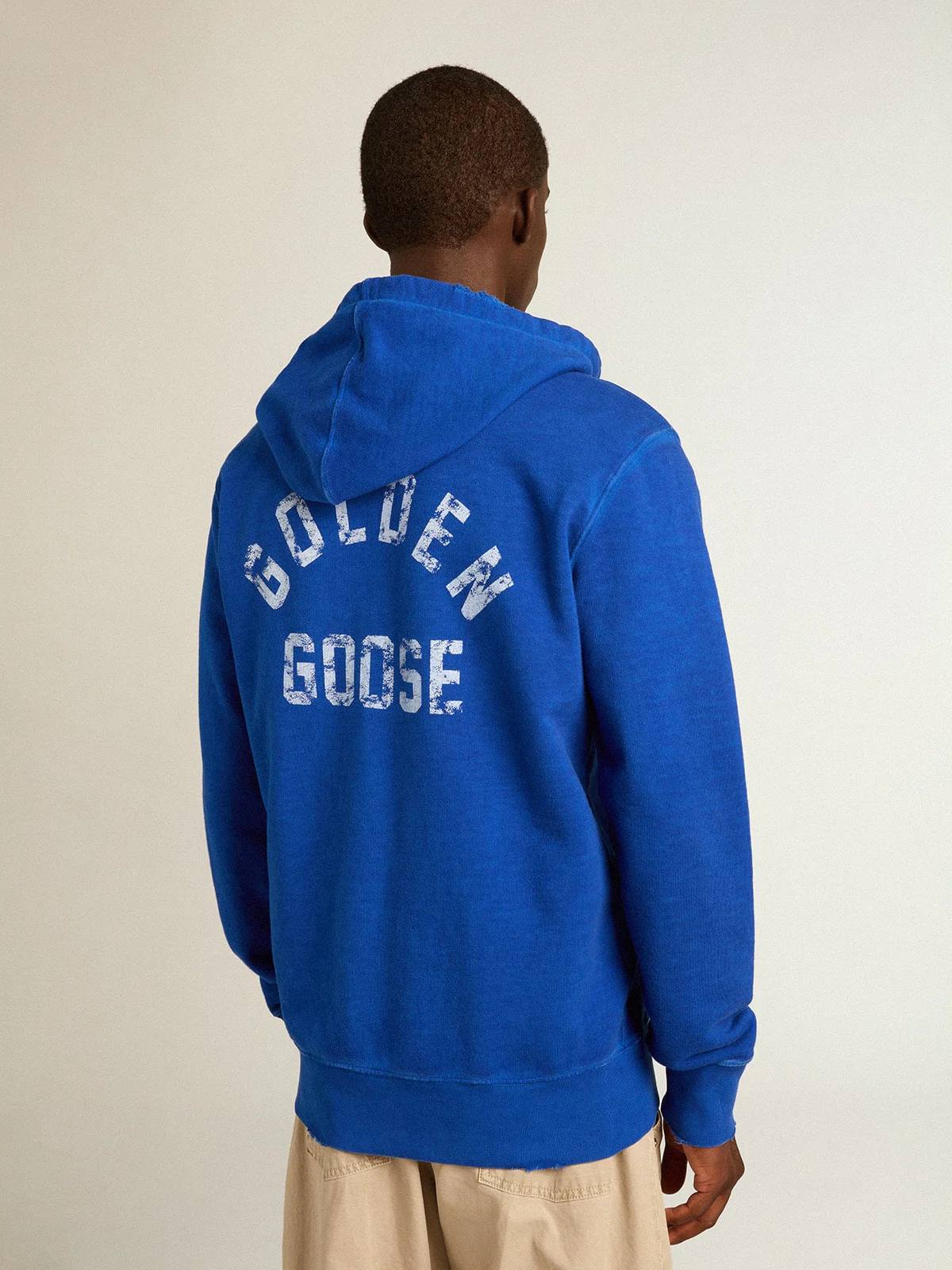 Men | Blue-Colored Hoodie with Lettering On The Back | Mazarine Blue x Optic White - Image 6