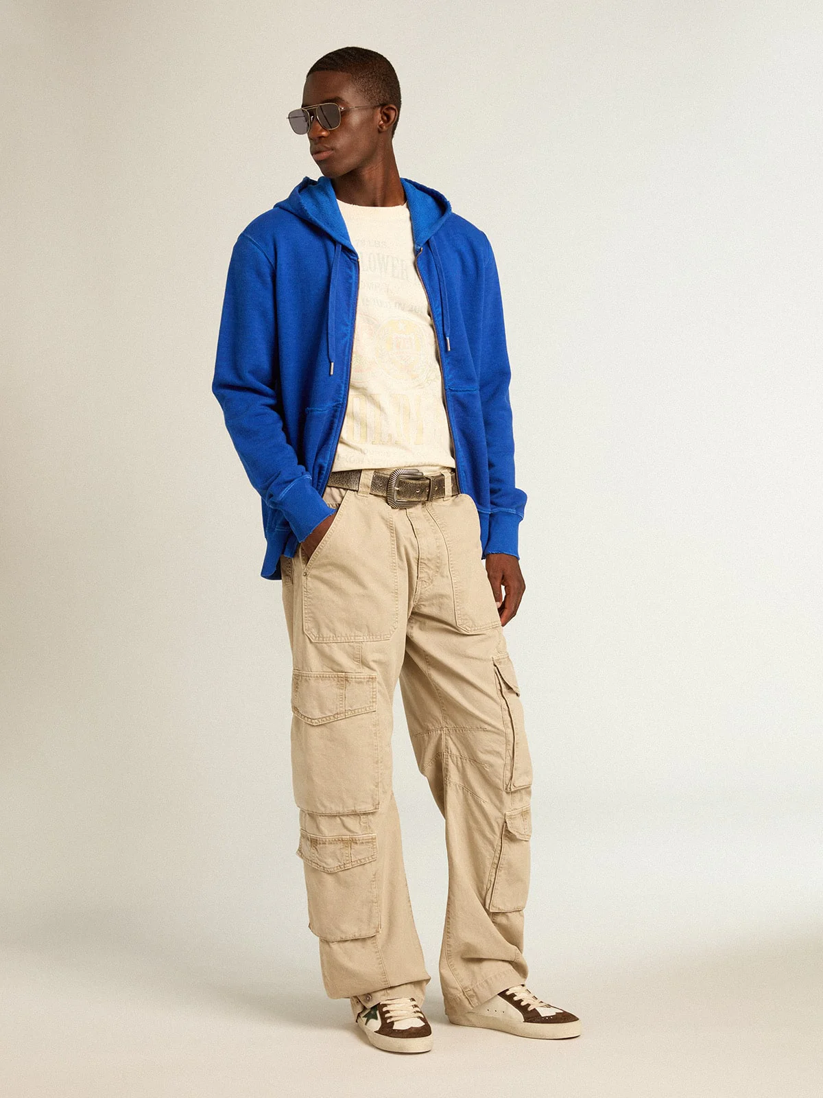 Men | Blue-Colored Hoodie with Lettering On The Back | Mazarine Blue x Optic White - Image 7