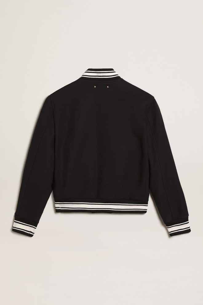 Men | Bomber Jacket Dark Blue Wool with Lettering On The Front | Dark Blue - Image 10