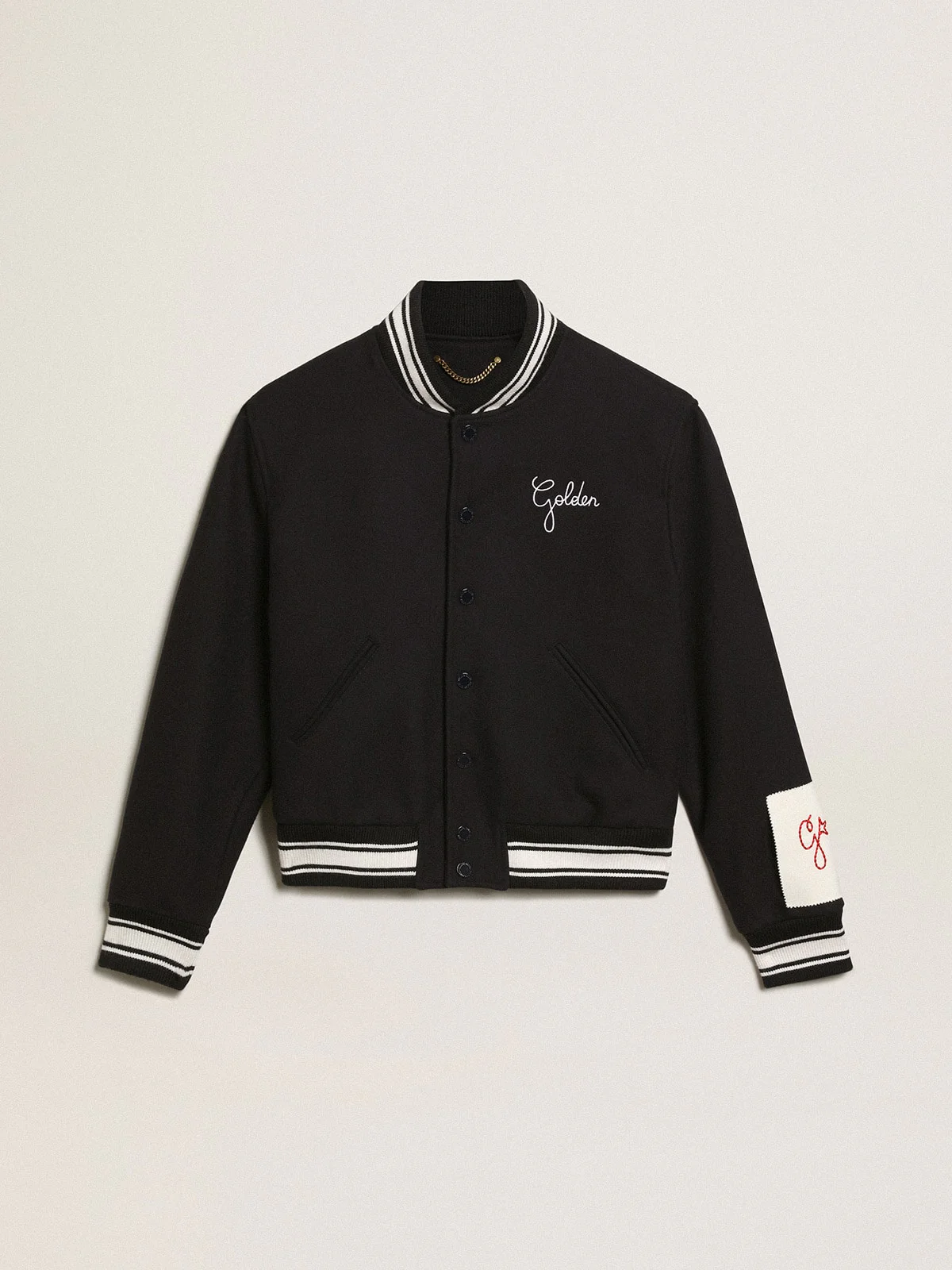 Men | Bomber Jacket Dark Blue Wool with Lettering On The Front | Dark Blue - Image 14