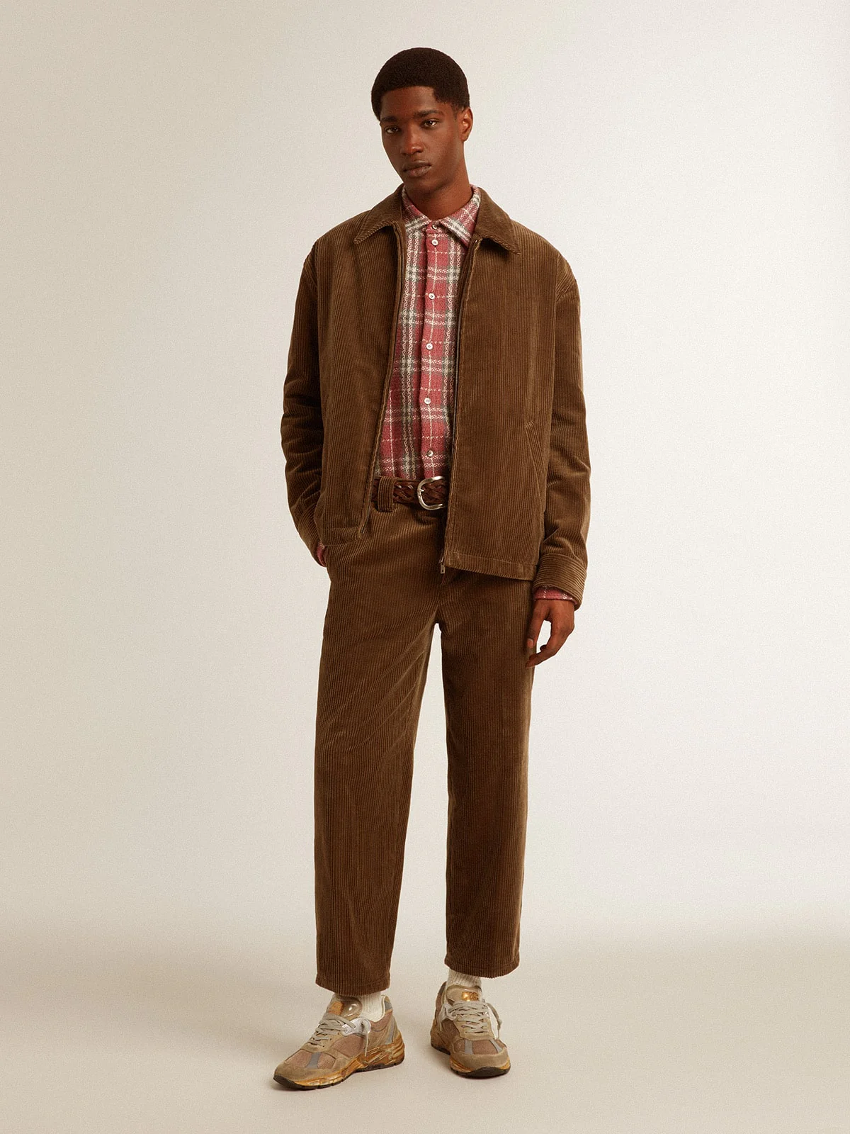 Men | Boxy Fit Shirt with Pink, Sand & Gray Check Embroidery | Crushed Berry x Sandshell x Grey - Image 5