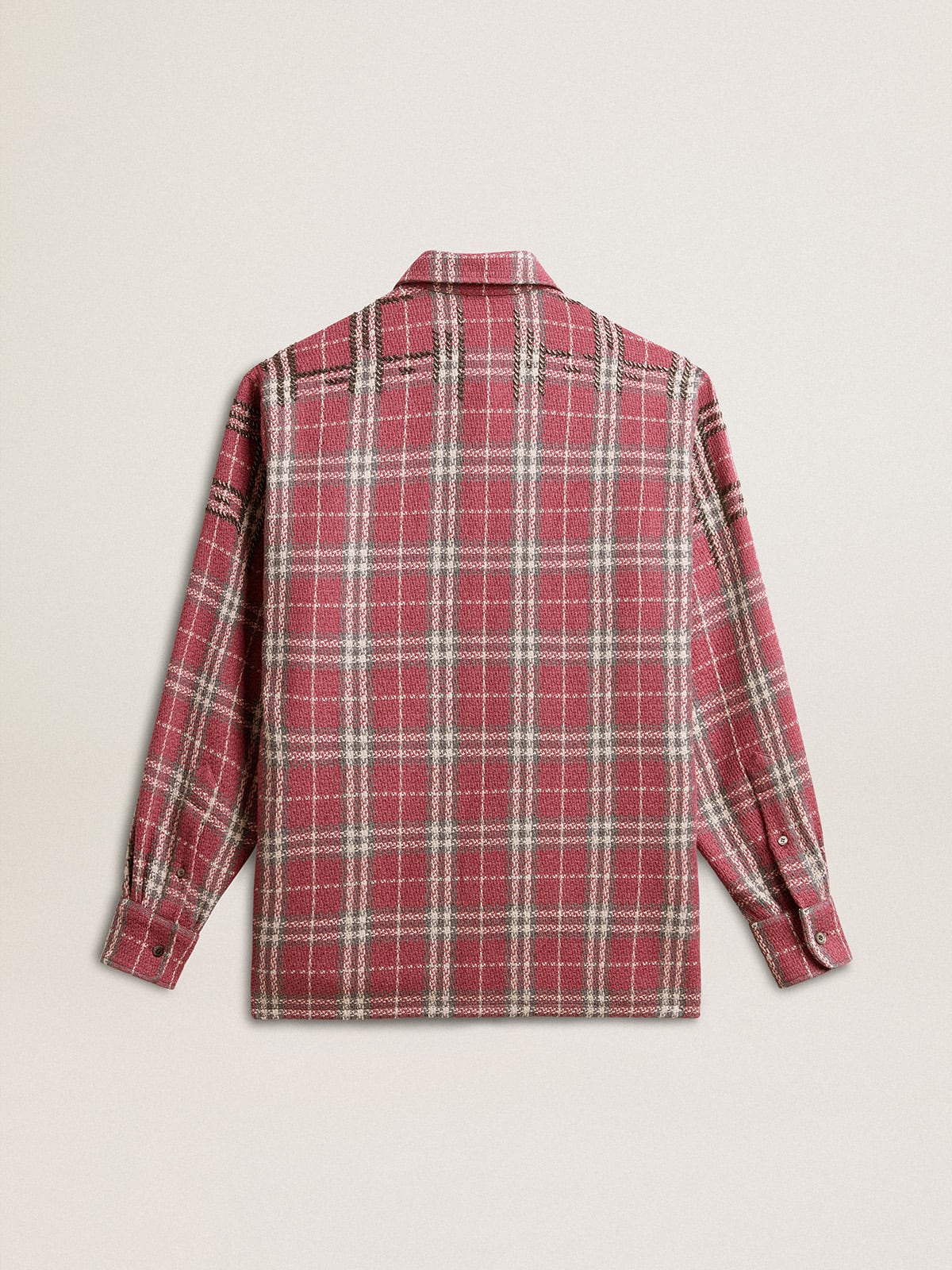 Men | Boxy Fit Shirt with Pink, Sand & Gray Check Embroidery | Crushed Berry x Sandshell x Grey - Image 6