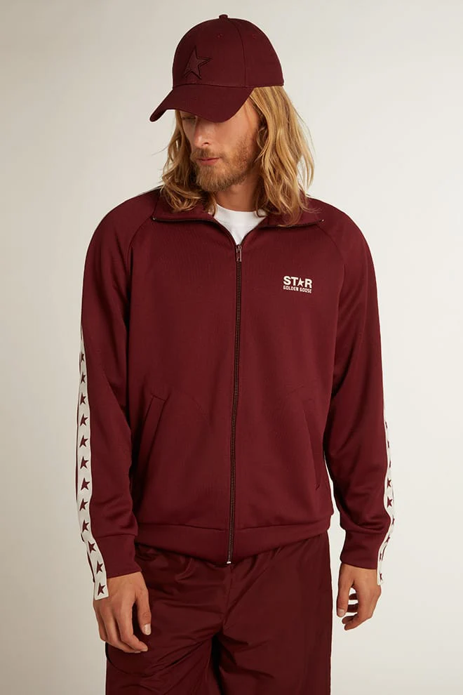 Men | Burgundy Zipped Sweatshirt with White Strip & Contrasting Stars | Windsor Wine x White - Image 4