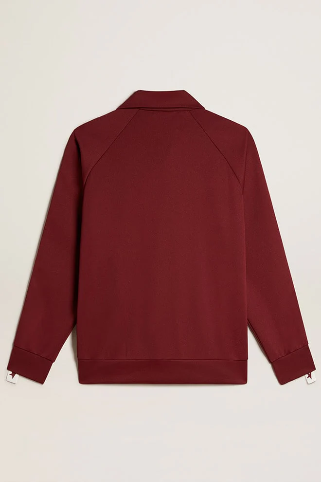 Men | Burgundy Zipped Sweatshirt with White Strip & Contrasting Stars | Windsor Wine x White - Image 9