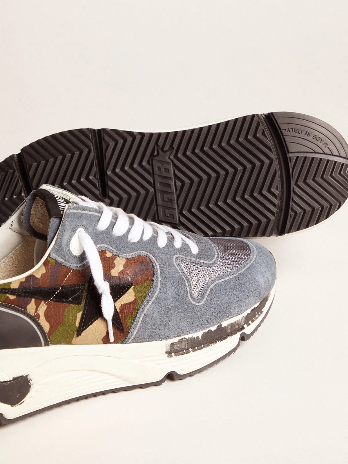 Men | Camouflage Running Sole Sneakers with Textured Nylon Insert | Green Camouflage x Powder Blue x Black - Image 4